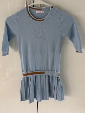 Kidichic Light Blue Knit Pleated Casual Dress with Contrast Trim